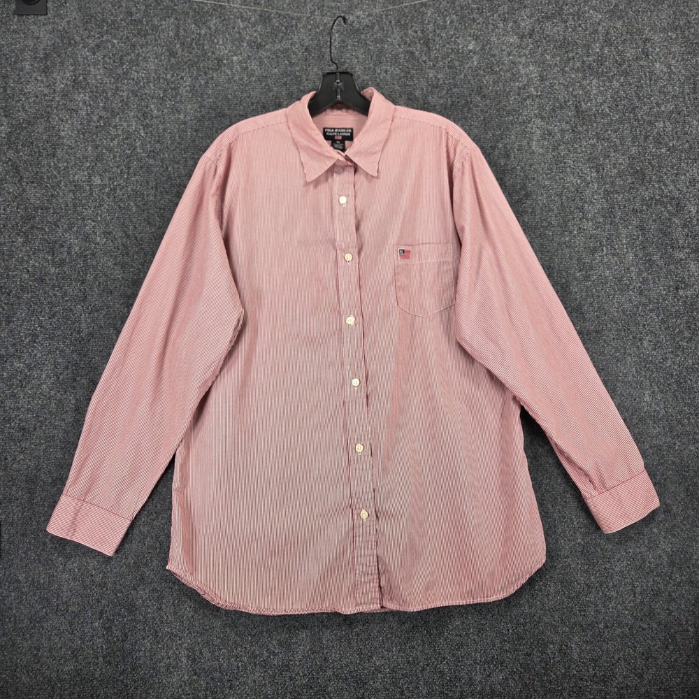 Ralph Lauren Polo Jeans Co Mens XL Flag Patch Red White Striped Button Shirt L/S